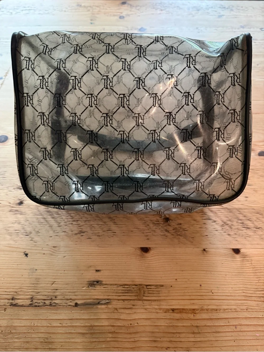 Vintage Ralph Lauren Clear RL Logo Cosmetic Tote - Black Trim Plastic